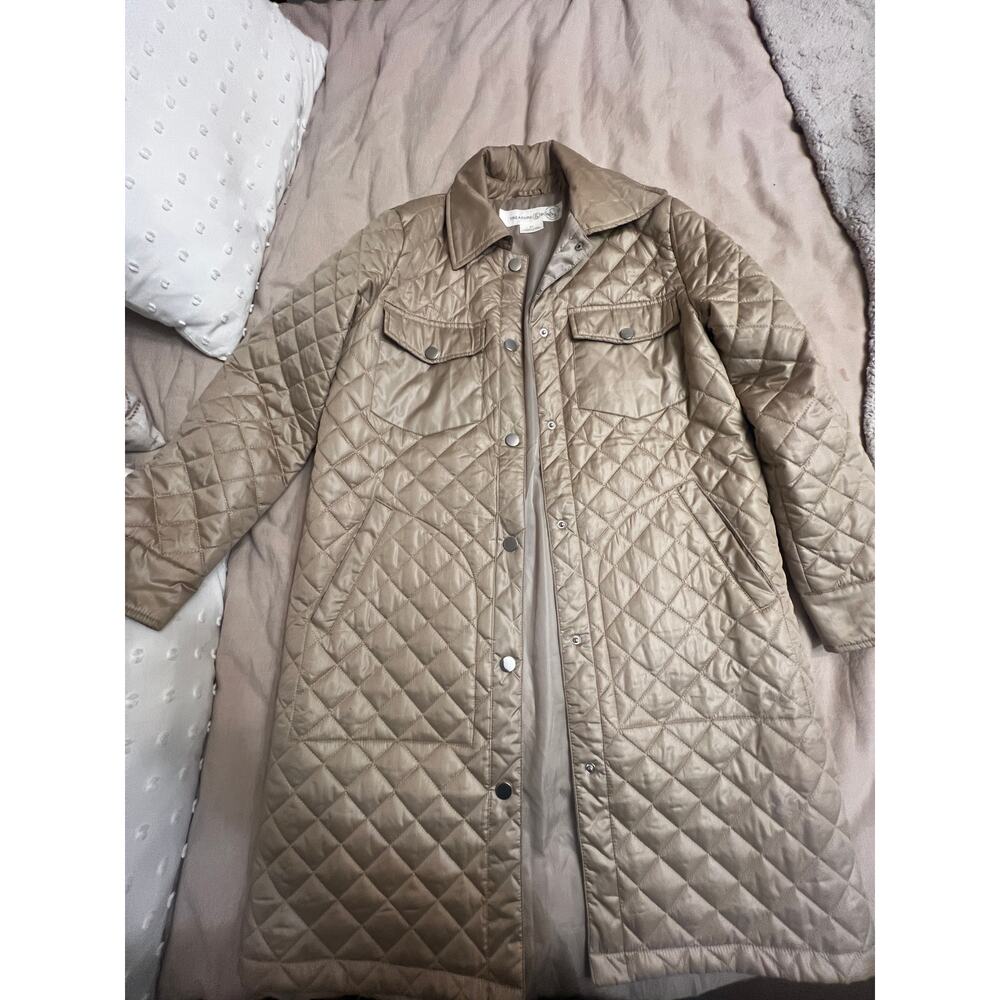 Treasure & Bond Long Quilted Jacket Beige Champagne Snap Front Coat Size XS